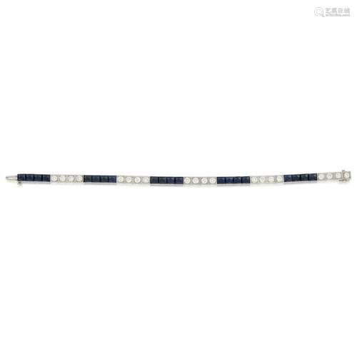 A sapphire, diamond, and platinum line bracelet,