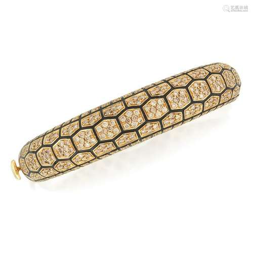 An eighteen karat gold, diamond, and enamel bangle,