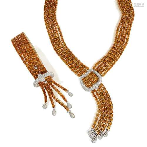 A citrine, diamond, and eighteen karat gold necklace