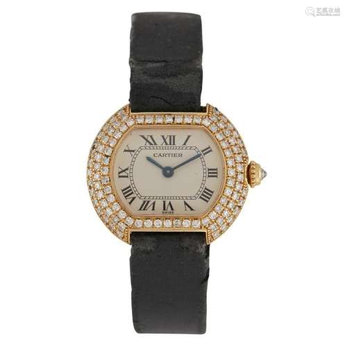 A diamond and eighteen karat gold strap wristwatch,