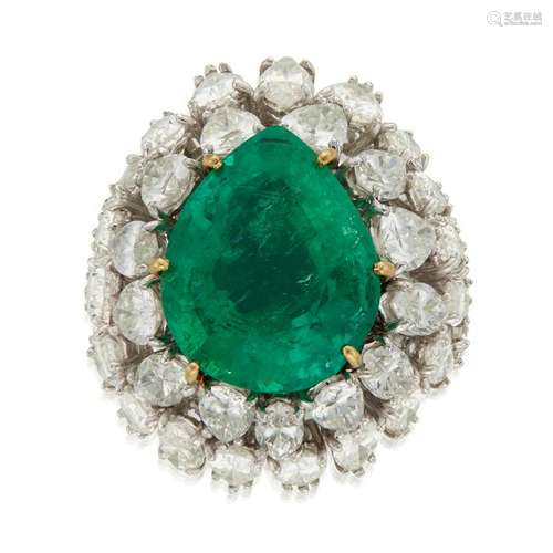 An emerald and diamond ring,