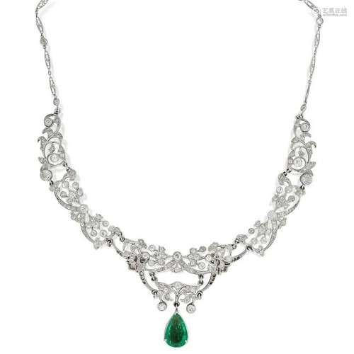 An emerald and diamond necklace,