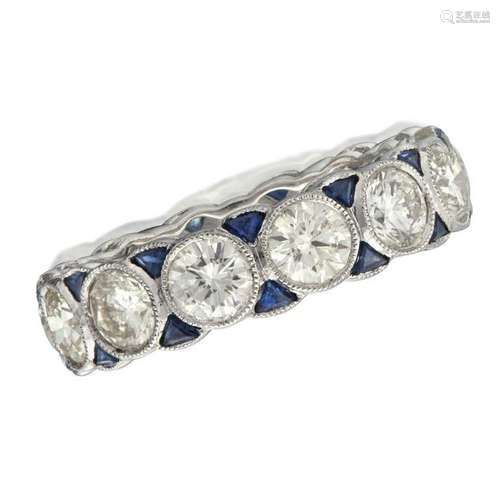 A diamond, sapphire, and platinum band,