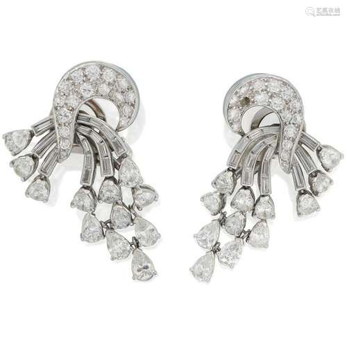 A pair of platinum and diamond earrings,