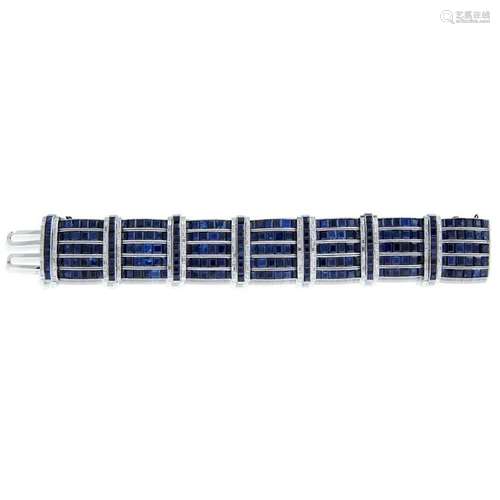 A platinum, sapphire, and diamond bracelet,