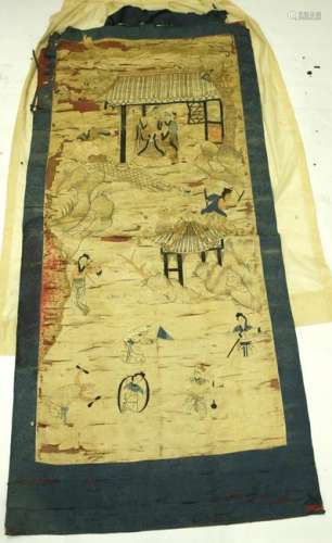 Chinese Qing Lg Embroidery Lohans & Immortals
