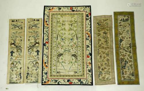 5 Chinese Qing Embroidered Sleeve Band Mats