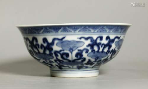 Chinese Qing Blue & White Porcelain Flower Bowl