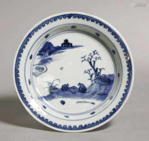 Chinese 17 C Blue & White Porcelain Plate