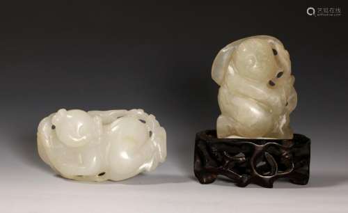 2 Chinese Baby Toggles: 19 C White Jade, Hardstone