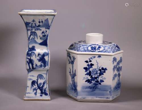 Chinese Kangxi Gu Porcelain Vase; B & W Tea Jar