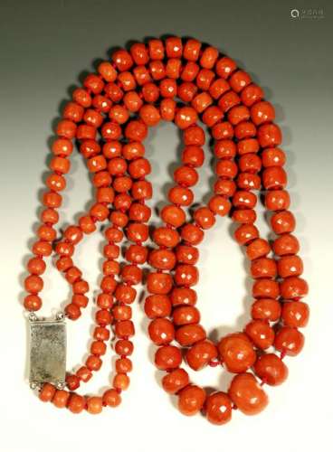 Antique Chinese 2 Strand Coral Necklace 227.5G