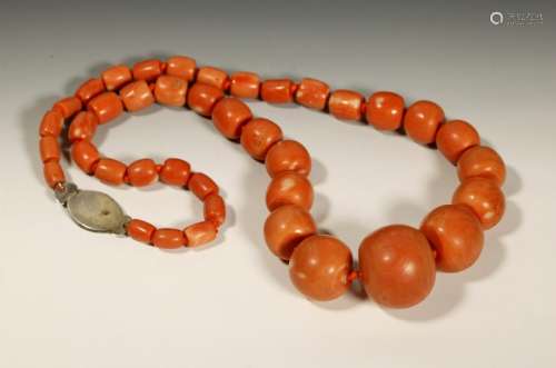 Antique Chinese Coral Bead Necklace; 134.5G