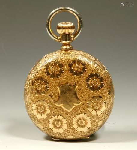 Waltham Pocket Watch; Engraved Case 14K