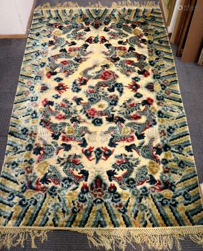 Chinese 9 Dragon Carpet Silk Pile Gold Ground
