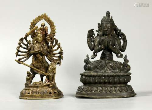 Tibetan 19 C Bronze Avalokiteshvara; & Bronze God