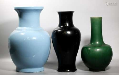 3 Lg Chinese Porcelain Monochrome Vases