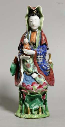 Chinese 18 C Famille Rose Porcelain Seated Guanyin