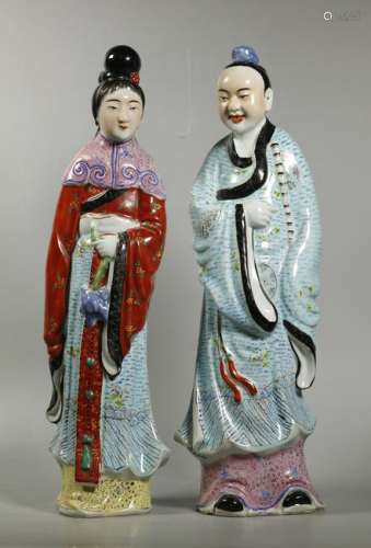 2 Large Chinese Famille Rose Porcelain Immortals