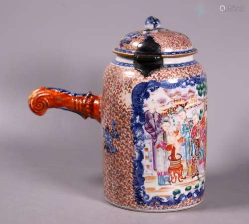 Rare Chinese 18 C Side Handled Porcelain Teapot
