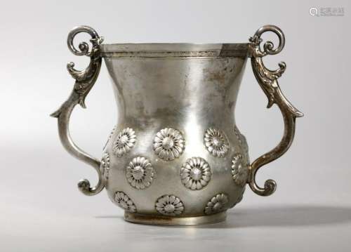 2 Handle Silver Drinking Cup maybe Russian; 423G