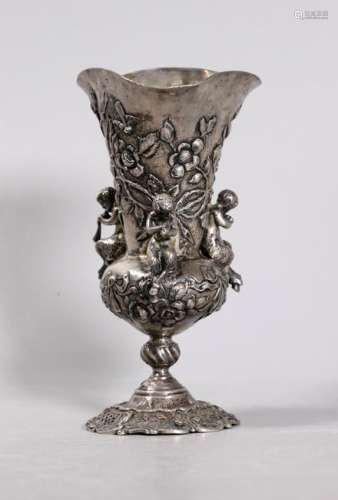 European Silver Flower Vase 3 Satyrs Pierced Base