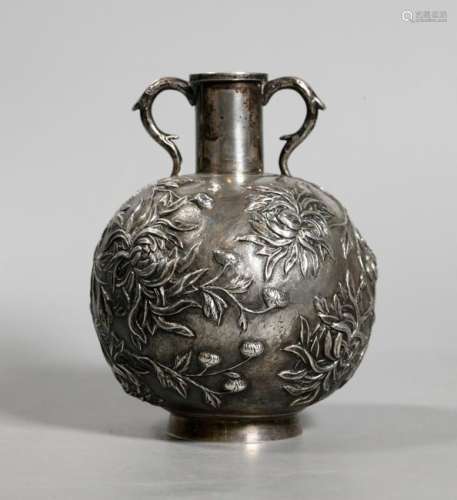 Kwan Wu; Chinese 1900 Canton HK Silver Vase; 316G