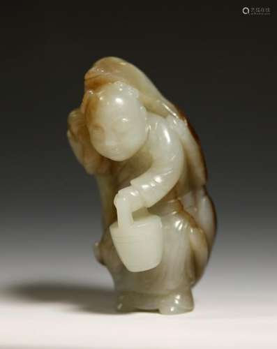 Chinese Celadon Jade Zhou Yanzi; Russet Deerskin