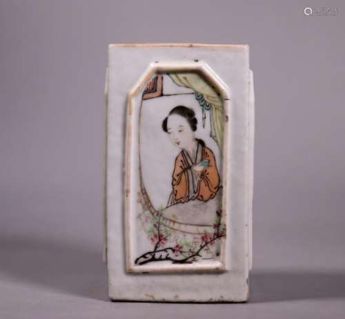 Chinese 19 C Artist Painted Porcelain Brush Pot