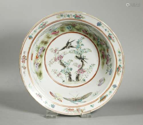 Chinese 19 C Porcelain Swallow & Butterfly Bowl