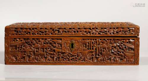 Chinese 19 C Carved Sandalwood Hinged box