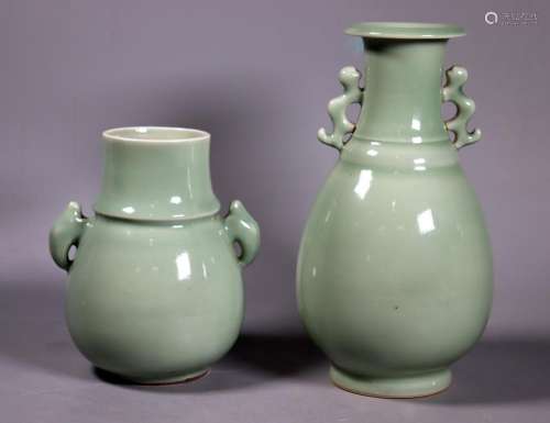 2 Chinese Pale Celadon Porcelain Vases