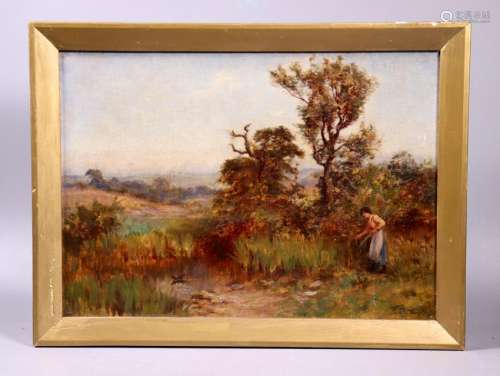 Oil Canvas 19 C Painting Woman Gathering Grasses
