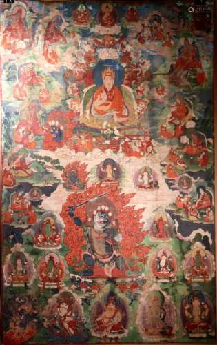 Tibetan Thangka 18 C Mahakala & Teacher Inscribed