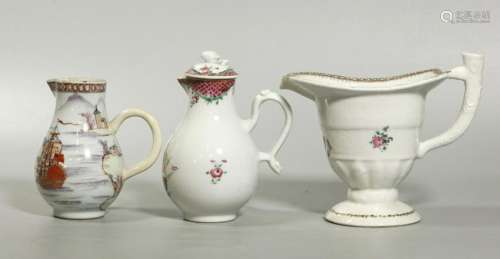 2 Chinese 18 C Ship Creamer Jars; Armorial Pitcher