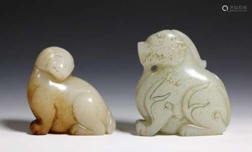 2 Chinese Carved Jade Toggles a Rabbit & Bixie