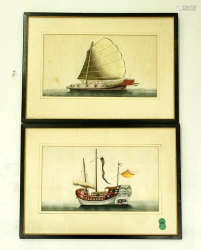 Two Large Paintings 19th C Chinese Sailing Vessel