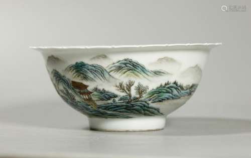 Chinese Republic Scholar Landscape Porcelain Bowl