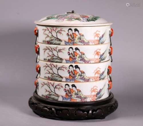 Chinese Porcelain Qiao Sisters 4 Part Container