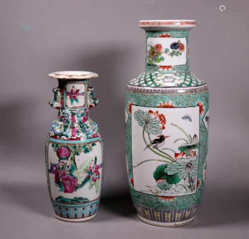 2 Chinese 19 Century Enameled Porcelain Vases