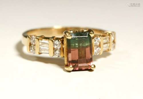 Watermelon Tourmaline & Diamond 14K Ring