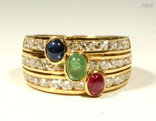 Carrera Y Carrera Sapphire Emerald Ruby 18K Ring