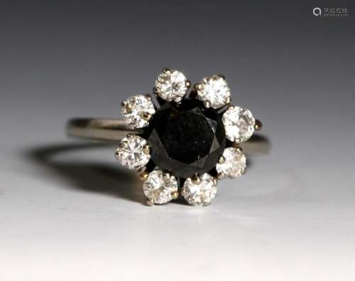 Black Diamond & 6 Brilliant Diamond 14K Ring