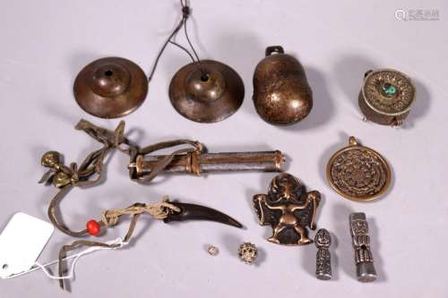 10 Tibetan Bronze or Iron Votive Objects, Seals