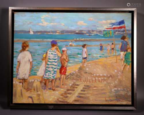 James Harrington; Oil Canvas Summer on the Beach