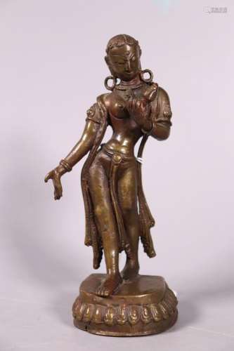 India Near-Nude Bronze Dancing Lady Lotus Stand