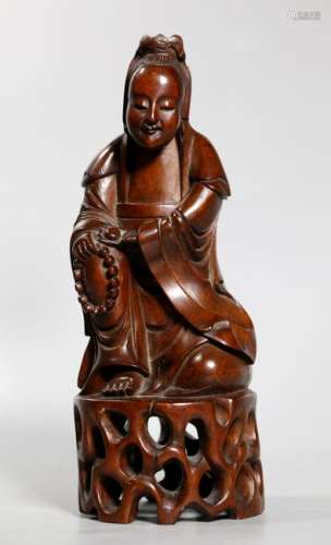 Chinese Carved Hardwood Seated Guanyin