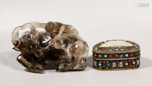 Fine Chinese Tea Crystal Boy & Buffalo; Jade Box