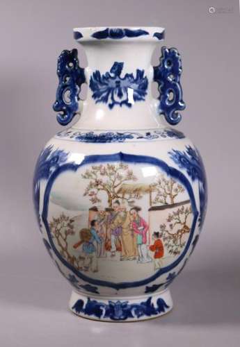 Chinese Blue & White & Enameled Porcelain Vase