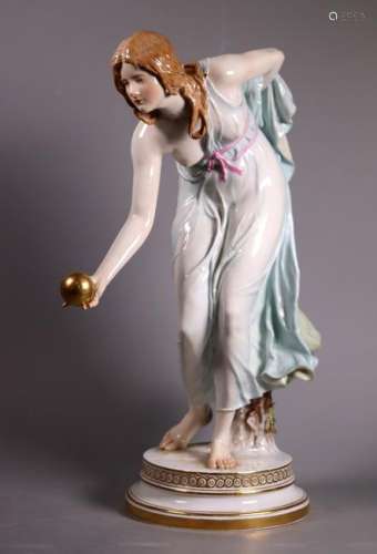 Meissen Porcelain Girl Playing Bowls W. Schott